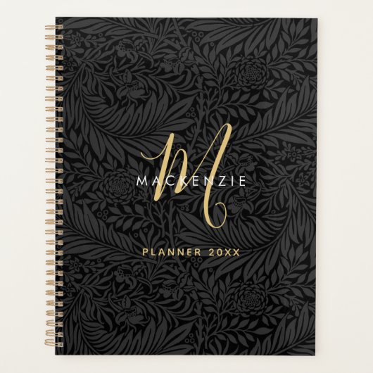 Elegant Gold Monogram Black Floral 2026 Planner (Voorkant)