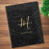 Elegant Gold Monogram Black Floral 2026 Planner