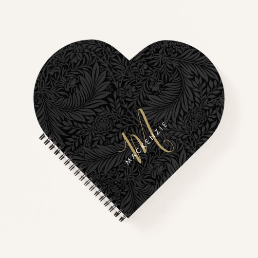 Elegant Gold Monogram Black Floral Pattern Notitieboek (Voorkant)