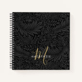 Elegant Gold Monogram Black Floral Pattern Notitieboek (Voorkant)