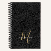 Elegant Gold Monogram Black Floral Pattern Notitieboek (Voorkant)