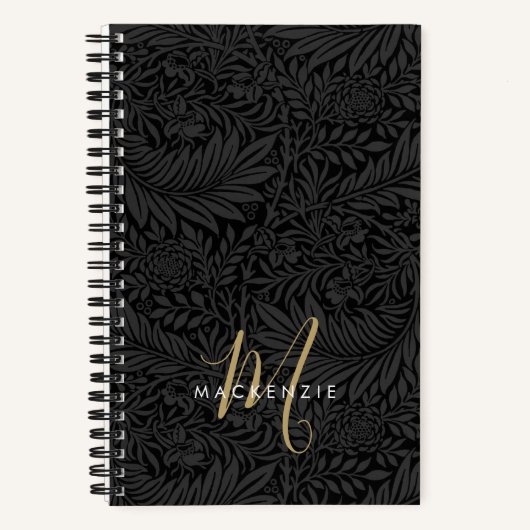 Elegant Gold Monogram Black Floral Pattern Notitieboek (Voorkant)