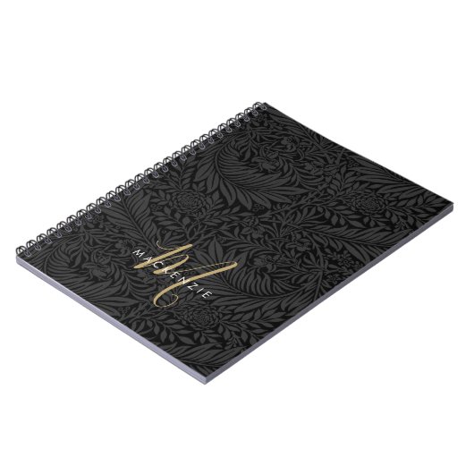 Elegant Gold Monogram Black Floral Pattern Notitieboek (Linkerzijde)