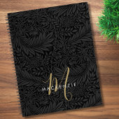 Elegant Gold Monogram Black Floral Pattern Notitieboek