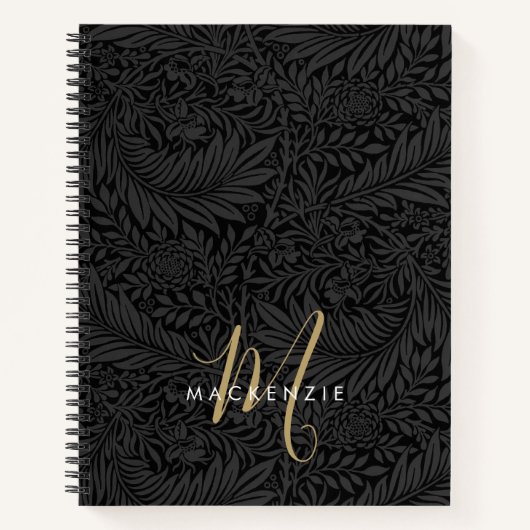 Elegant Gold Monogram Black Floral Pattern Notitieboek (Voorkant)