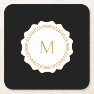 Elegant Gold Monogram Black Kartonnen Onderzetters