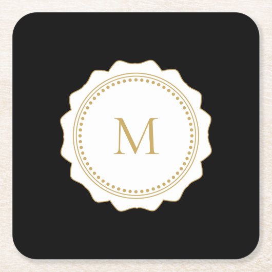 Elegant Gold Monogram Black Kartonnen Onderzetters (Voorkant)