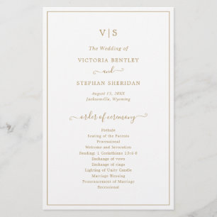 Elegant Gold Monogram Budget Weddenprogramma Flyer