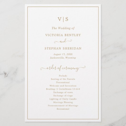 Elegant Gold Monogram Budget Weddenprogramma Flyer (Voorkant)
