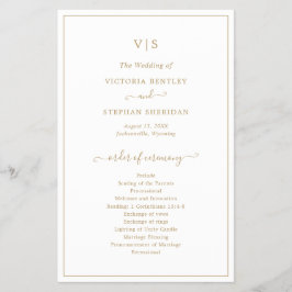 Elegant Gold Monogram Budget Weddenprogramma Flyer