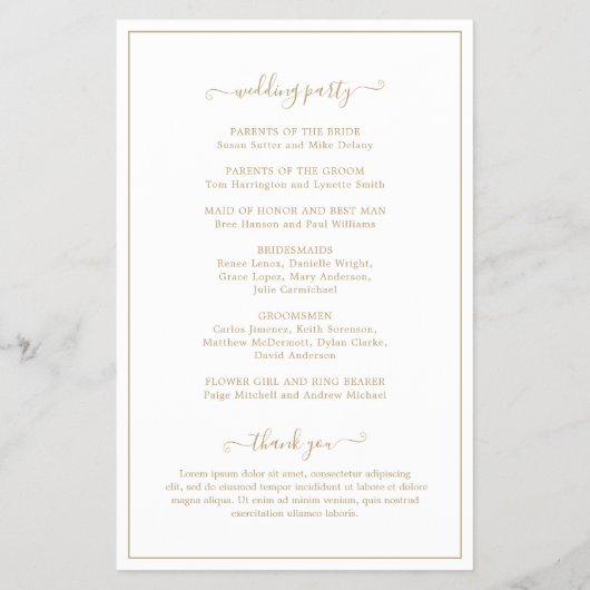 Elegant Gold Monogram Budget Weddenprogramma Flyer (Achterkant)