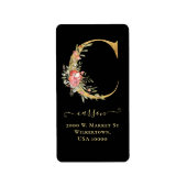 Elegant Gold Monogram C Floral Adres Etiket (Voorkant)