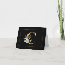 Elegant Gold Monogram C met bloemen Noteer Kaart