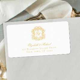 Elegant Gold Monogram Crest Wedding Address Etiket