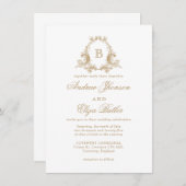 Elegant Gold Monogram Crest Wedding Uitnodiging (Voorkant / Achterkant)