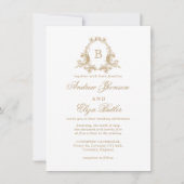 Elegant Gold Monogram Crest Wedding Uitnodiging (Voorkant)