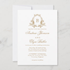 Elegant Gold Monogram Crest Wedding Uitnodiging