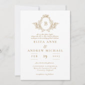Elegant Gold Monogram Crest Wedding Uitnodiging (Voorkant)