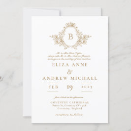 Elegant Gold Monogram Crest Wedding Uitnodiging