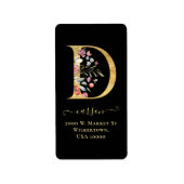 Elegant Gold Monogram D Floral Address Label (Voorkant)