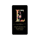 Elegant Gold Monogram E Floral Adres Etiket (Voorkant)