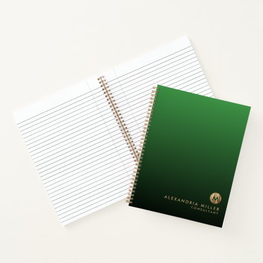 Elegant Gold Monogram Emerald Green Notitieboek (Binnen)