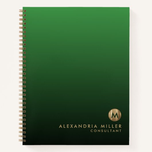 Elegant Gold Monogram Emerald Green Notitieboek (Voorkant)