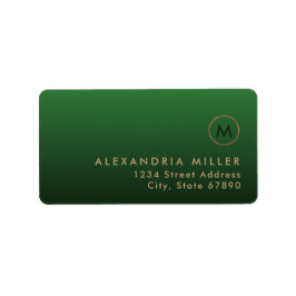 Elegant Gold Monogram Emerald Green Return-adres Etiket