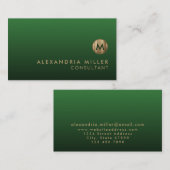 Elegant Gold Monogram Emerald Green Visitekaartje (Voorkant / Achterkant)