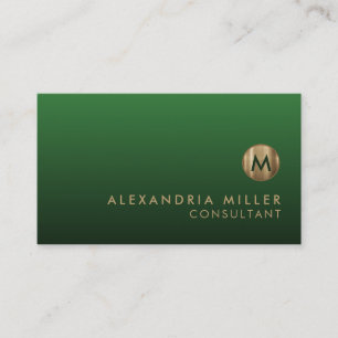 Elegant Gold Monogram Emerald Green Visitekaartje