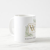 Elegant Gold Monogram Eucalyptus Greenery Koffiemok (Voorkant links)
