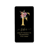 Elegant Gold Monogram F Floral Address Label (Voorkant)