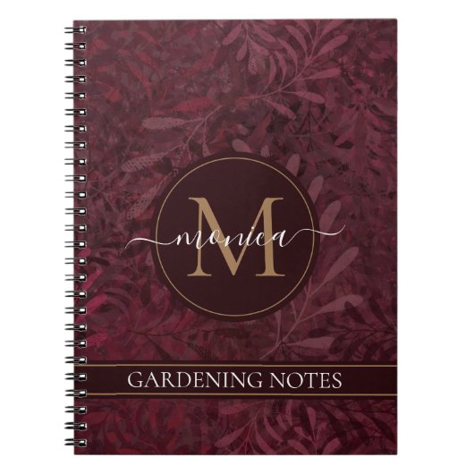 Elegant Gold Monogram Floral Brown Maroon Notitieboek (Voorkant)