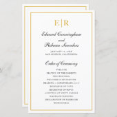 Elegant Gold Monogram Foral Wedding Program (Voorkant / Achterkant)