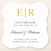 Elegant Gold Monogram Formal Wedding Save the Date Kartonnen Onderzetters (Voorkant)