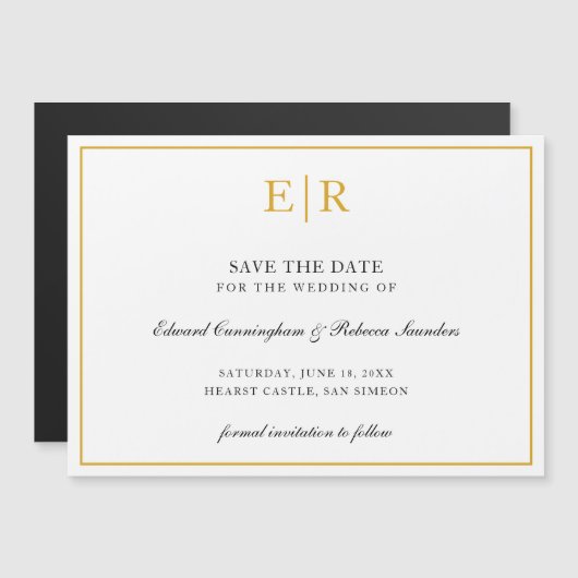 Elegant Gold Monogram Formal Wedding Save the Date Magnetische Uitnodiging (Voorkant / Achterkant)