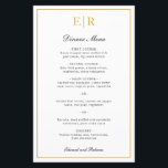 Elegant Gold Monogram Formele Wedding Menu<br><div class="desc">Elegant trouwmenu met je monogram en een grens in faux goud. De kopballen en uw namen zijn in kalligrafie. Deze eenvoudige en klassieke trouwmenu's zijn geweldig voor een officiële bruiloft en zijn op vellen papier gedrukt voor een goedkope,  budgetvriendelijke optie.</div>