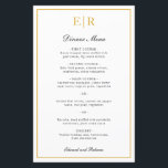 Elegant Gold Monogram Formele Wedding Menu<br><div class="desc">Elegant trouwmenu met je monogram en een grens in faux goud. De kopballen en uw namen zijn in kalligrafie. Deze eenvoudige en klassieke trouwmenu's zijn geweldig voor een officiële bruiloft en zijn op vellen papier gedrukt voor een goedkope,  budgetvriendelijke optie.</div>
