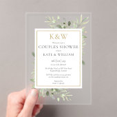 Elegant Gold Monogram Greenery Couples Shower Acryl Uitnodigingen (Insitu (Draagbaar))