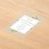Elegant Gold Monogram Greenery Couples Shower Acryl Uitnodigingen (Laagn)