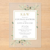 Elegant Gold Monogram Greenery Couples Shower Acryl Uitnodigingen (Voorkant)