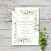 Elegant Gold Monogram Greenery Couples Shower Kaart