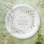 Elegant Gold Monogram Greenery Couples Shower Papieren Bordje<br><div class="desc">Met delicate waterverf bladeren kunnen deze botanische paren die onder de douche staan,  gepersonaliseerd worden met je monogram initialen en speciale paren die onder de douche staan. Ontworpen door: Thisnotme</div>