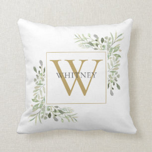 Elegant Gold Monogram Greenery Foliage Kussen