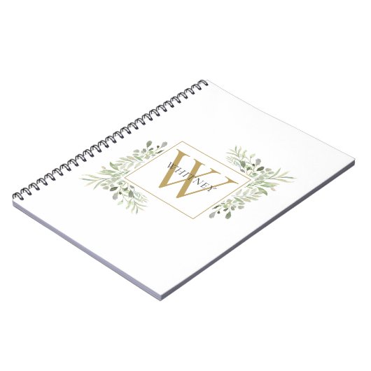 Elegant Gold Monogram Greenery Foliage Notitieboek (Linkerzijde)