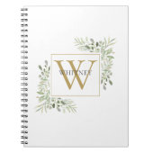 Elegant Gold Monogram Greenery Foliage Notitieboek (Voorkant)