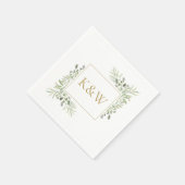 Elegant Gold Monogram Greenery Foliage Wedding Servet (Hoek)