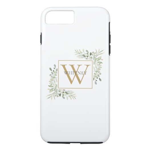 Elegant Gold Monogram Greenery gepersonaliseerd Case-Mate iPhone Case (Achterkant)