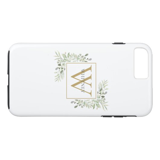Elegant Gold Monogram Greenery gepersonaliseerd Case-Mate iPhone Case (Achterkant (Horizontaal))