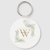 Elegant Gold Monogram Greenery gepersonaliseerd Sleutelhanger (Voorkant)